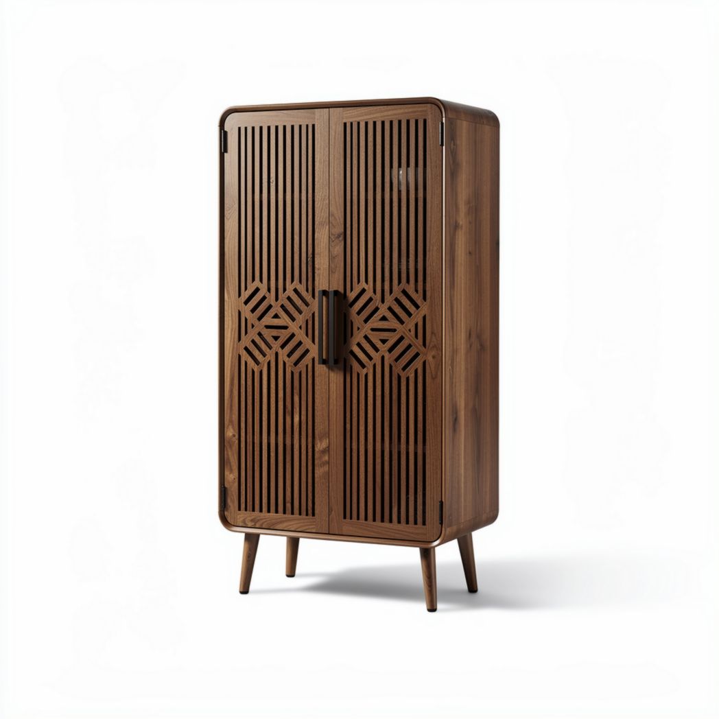 Wooden storage cabinet with slat design and spacious interior 80 x 40 x 180cm