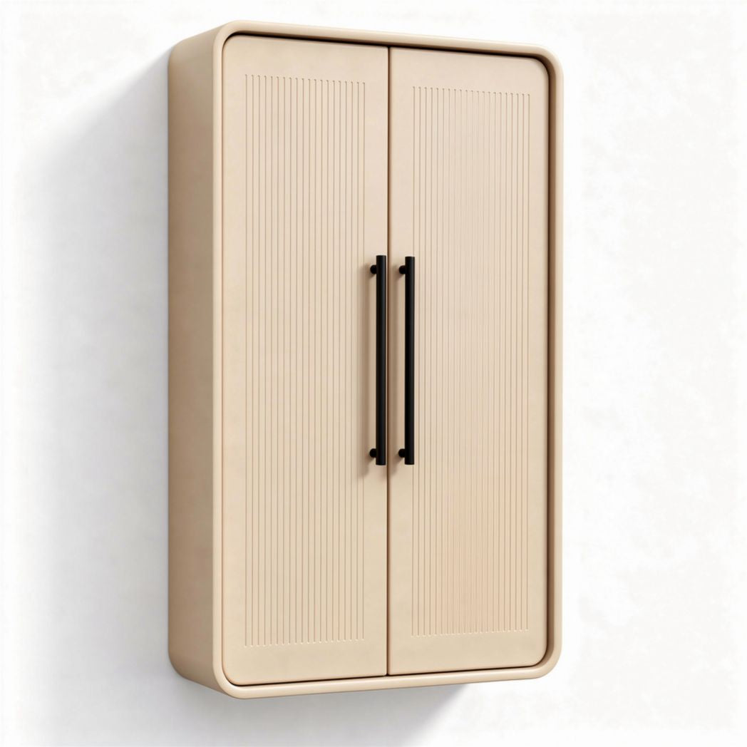 Beige plastic cabinet with double doors for storage 80 x 40 x 140cm