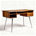 Mid-century modern wooden desk with metal legs and storage drawers 120 x 60 x 75cm