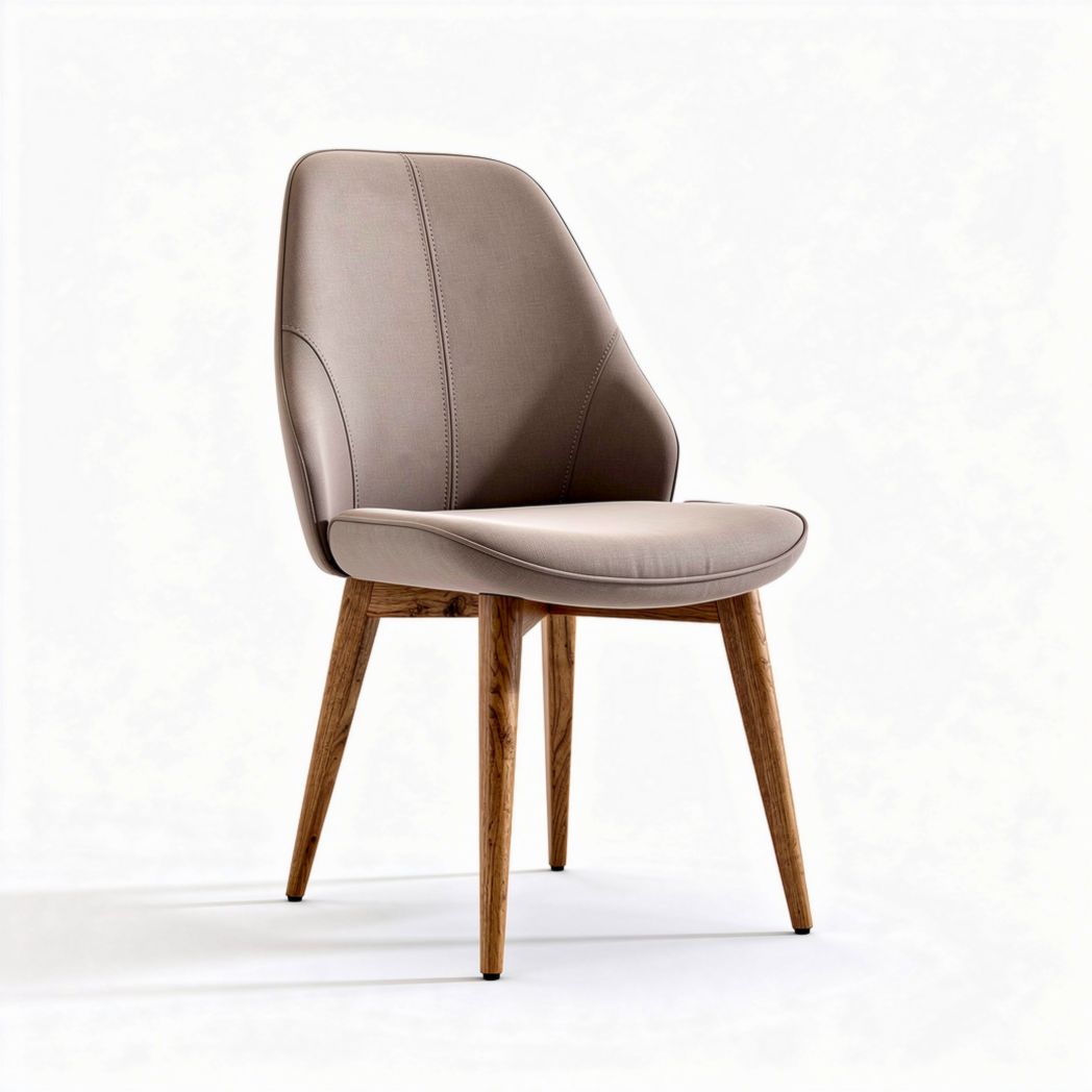 Leather dining chair with wooden legs in beige color 45 x 50 x 85cm