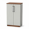 Wood top storage cabinet with gray vertical panels 80 x 40 x 120cm