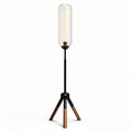 Tripod floor lamp with glass shade and wooden accents 30 x 30 x 150cm