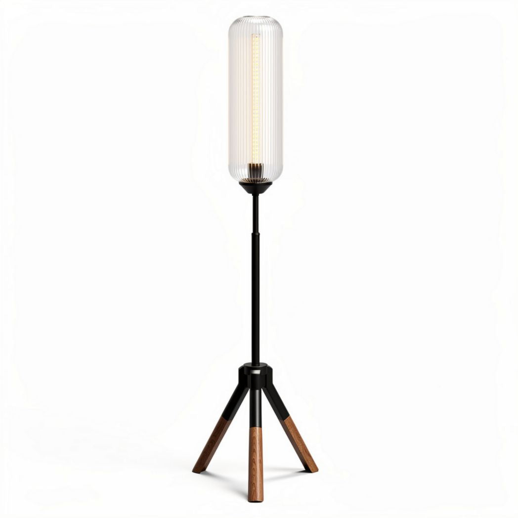 Tripod floor lamp with glass shade and wooden accents 30 x 30 x 150cm