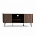 Wooden media console with white top and storage space dimensions 120 x 40 x 75cm