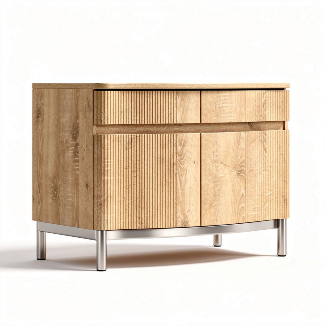 Wooden sideboard with ribbed front and metal legs 90 x 45 x 80cm