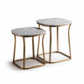 Nest of two square end tables with marble tops and gold metal frames