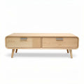 Natural wood coffee table with storage drawers and minimalist design 120 x 60 x 40cm