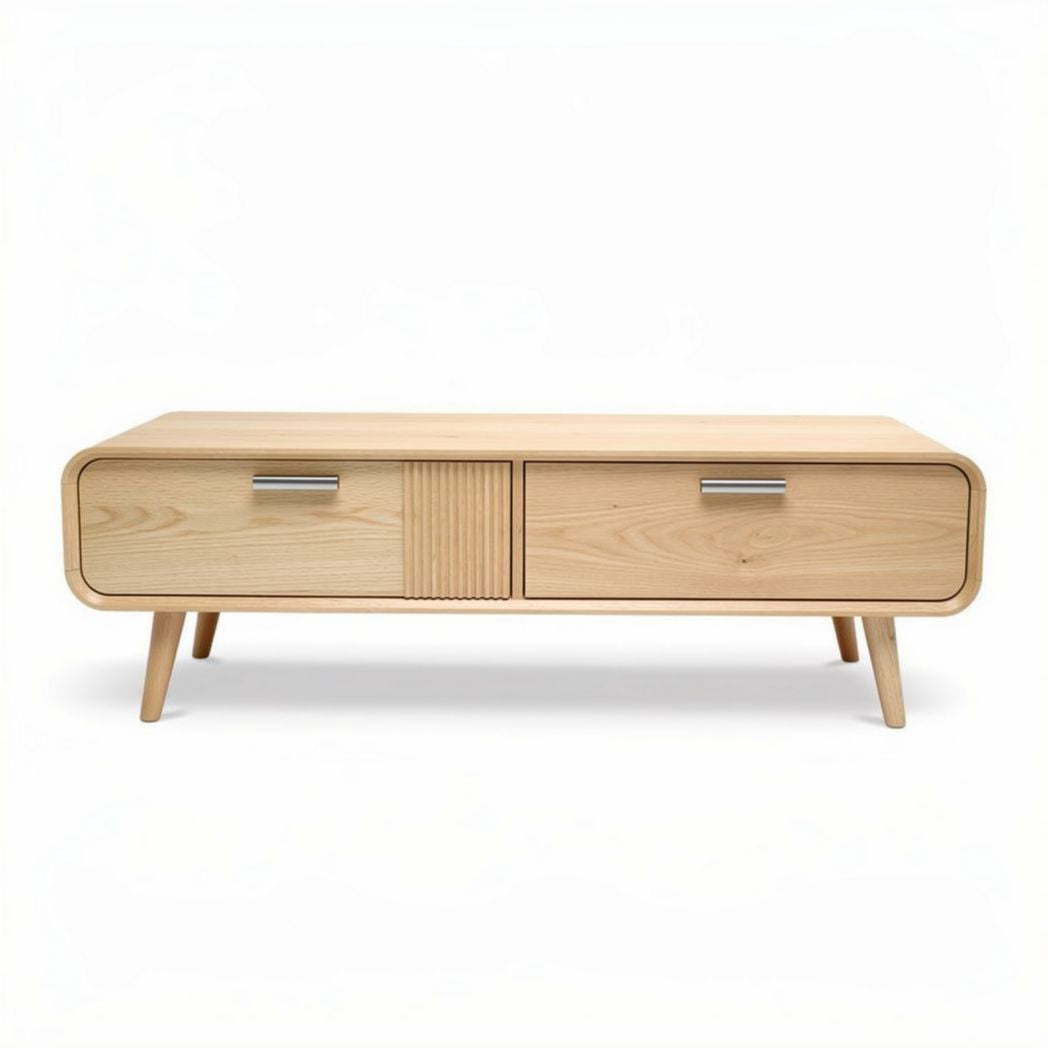 Natural wood coffee table with storage drawers and minimalist design 120 x 60 x 40cm