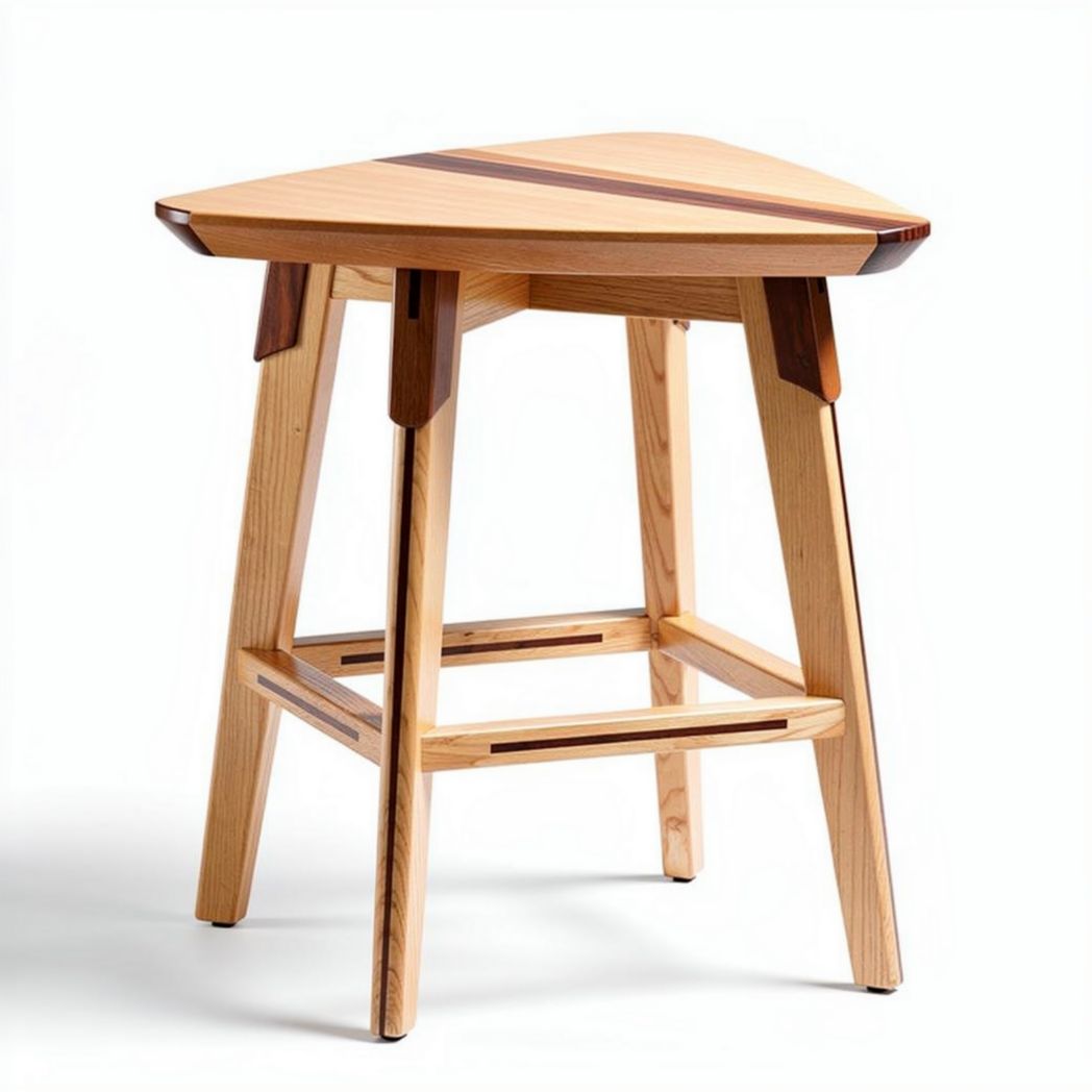 Triangular wooden side table with natural finish and dimensions 45 x 45 x 75cm